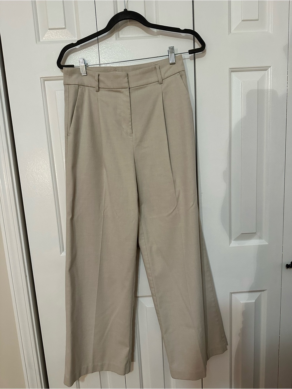 LOFT Beige Wide-Leg Pleated Dress Pants